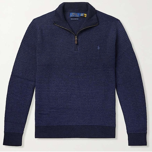 NWT Polo by Ralph Lauren Logo-Embroidered Merino Wool Half-Zip Sweater Size L - Picture 1 of 6